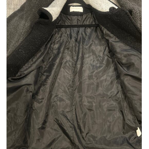 SANDRO Teddy Sherpa Colorblock Coat Black Gray Button Front Jacket 12 Gorpcore - Picture 4 of 7